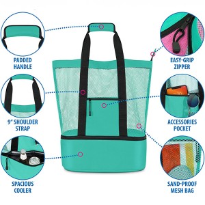 Beach Tote w/ Zipper & Insulated Cooler