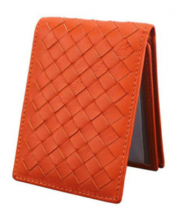 Biofold card holder in leather woven by hand